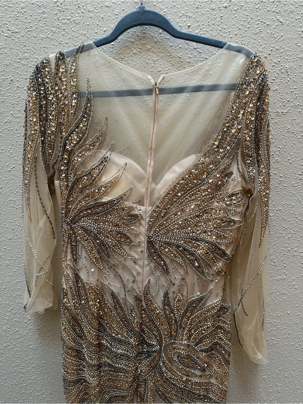 Amelia Couture Ivory/Gold Sheer Beaded Tulle Formal Gown Long Maxi Dress Sz 14 - Picture 5 of 9